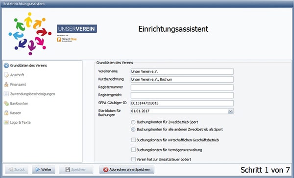Einrichtungsassistent Einrichtungsassistent